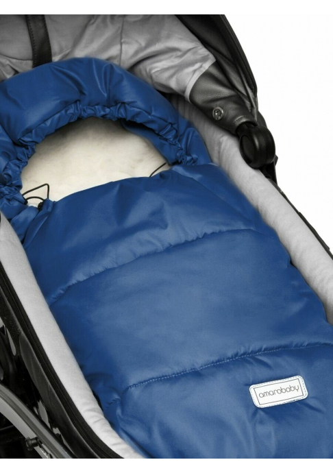 Конверт зимний меховой AMAROBABY Snowy Travel, тёмно-синий, 85 см.